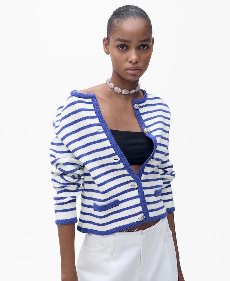 Mango Women's Stripped Knit Cardigan Sweater