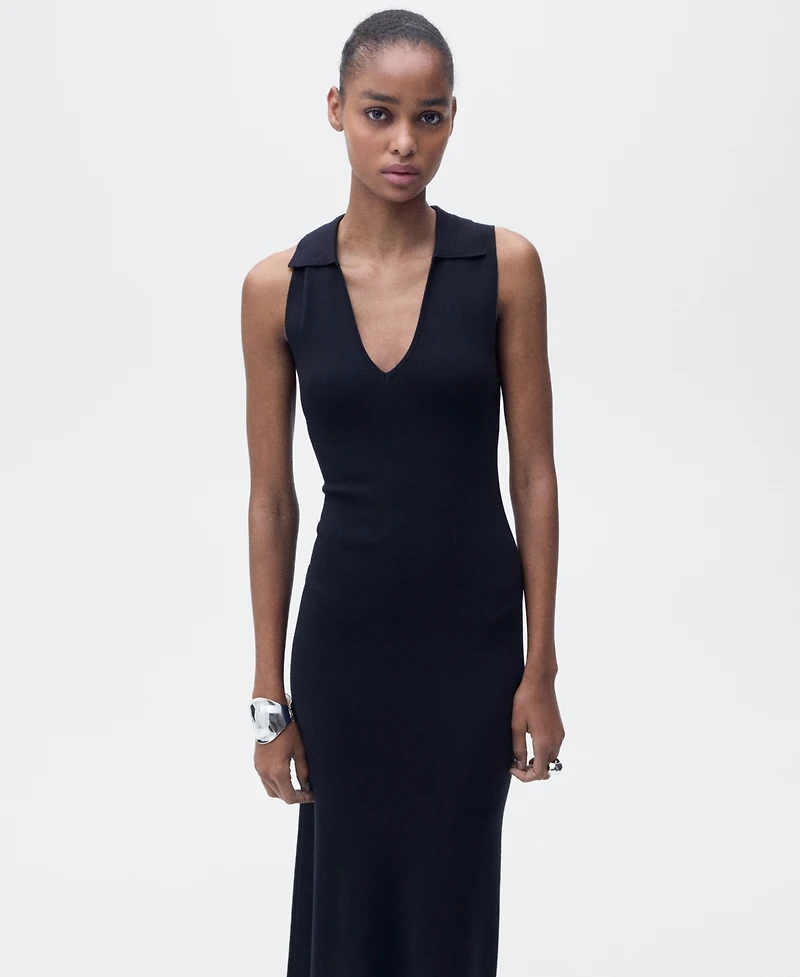 Mango Women's Lapel Knitted Midi Dress