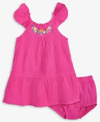 First Impressions Baby Girls Cotton Knit Gauze Dress & Bloomer, 2 Piece Set, Exclusively at Macy's