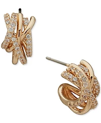 Anne Klein Gold-Tone Small Pave Criss Cross Hoop Earrings, 0.6"