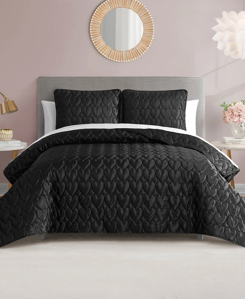 Juicy Couture Satin Heart Stitched 3 Pc. Quilt Set, Full/Queen