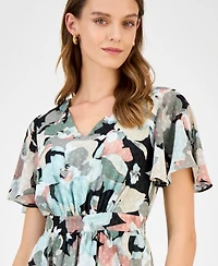 Kasper Women's Printed Swiss Dot Flutter-Sleeve Midi Dress
