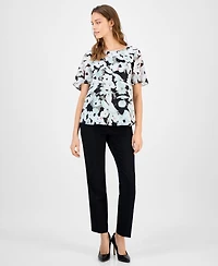 Kasper Women's Printed Swiss Dot Flutter-Sleeve Blouse