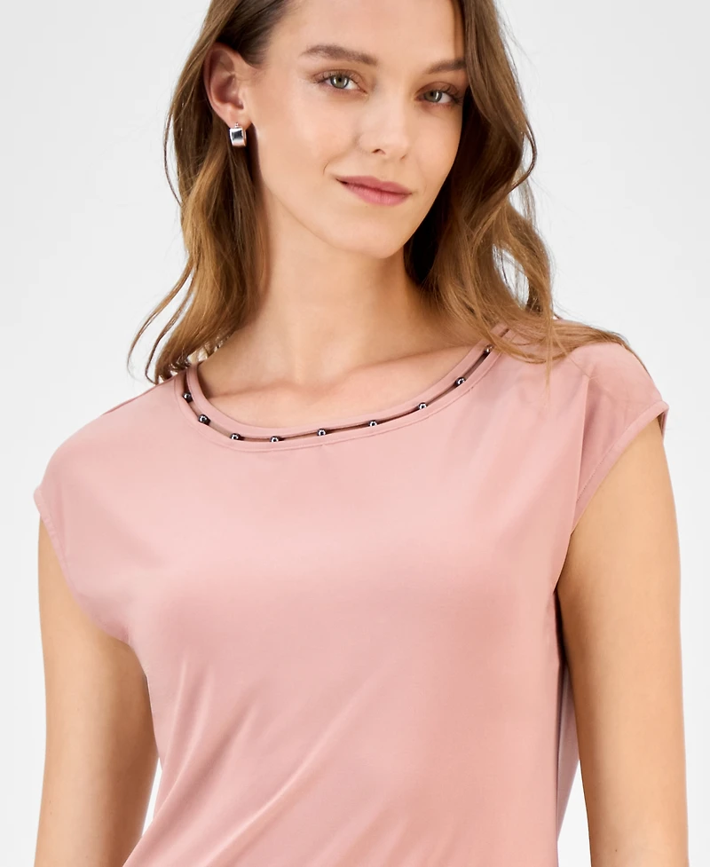 Kasper Women's Beaded-Trim Extended-Shoulder Top, Regular & Petite Sizes