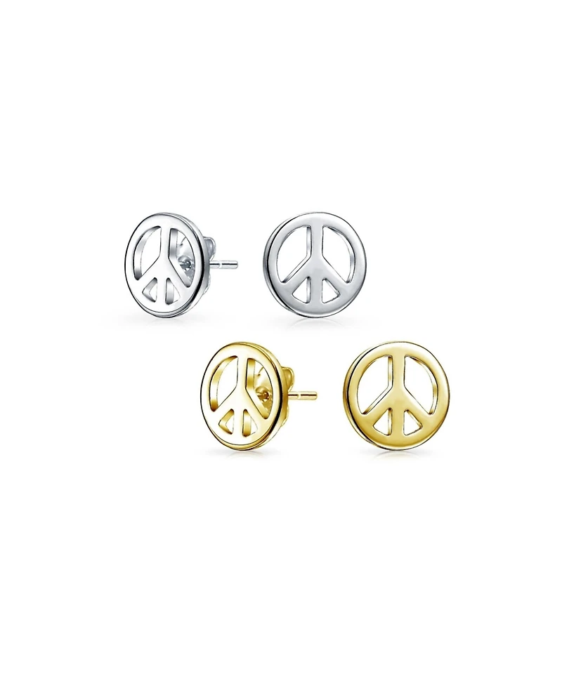 Bling Jewelry Set of 2 Dainty World Peace Sign Stud Earrings Gold Plated Sterling Silver