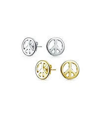 Bling Jewelry Set of 2 Dainty World Peace Sign Stud Earrings Gold Plated Sterling Silver