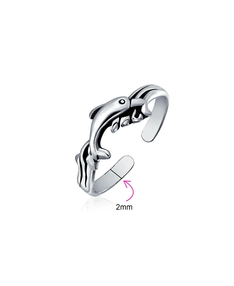 Bling Jewelry Set of 2 Nautical Beach Clam Shell and Dolphin Midi Toe Ring Oxidized Silver