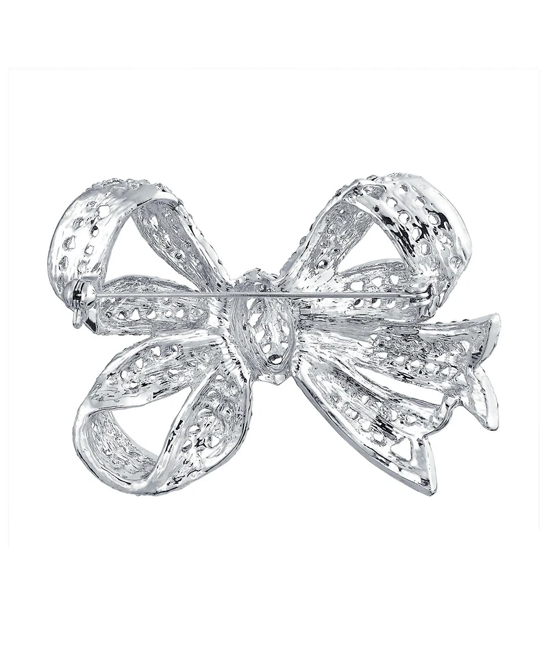 Bling Jewelry Set of 2 Victorian Style Crystal Filigree Ribbon Brooch Pin Rose Gold Plated