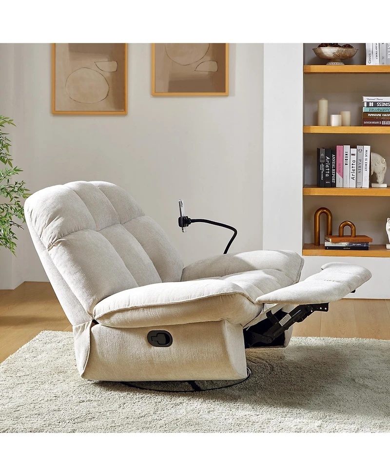 Carol Modern Upholstered Manual Swivel Rocker Recliner with Phone Holder
