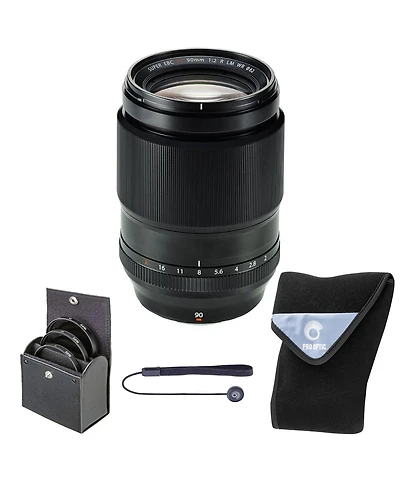 Fujifilm Xf 90mm f/2 R Lm Wr Lens, Black, Bundle with 62mm Digital Essentials Filter Kit and 15x15" Lens Wrap