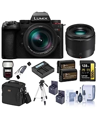 Panasonic Lumix G9II Mirrorless Camera with Lumix G Leica Dg 12-60mm f/2.8-4 Lens and 25mm f/1.7 Lens, Bundle with Zoom R2 Flash, 128GB Memory Card,