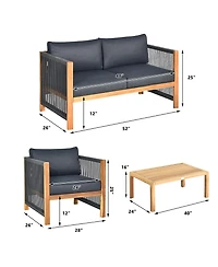 4 Pcs Acacia Wood Patio Conversation Set w/Cushions for Garden