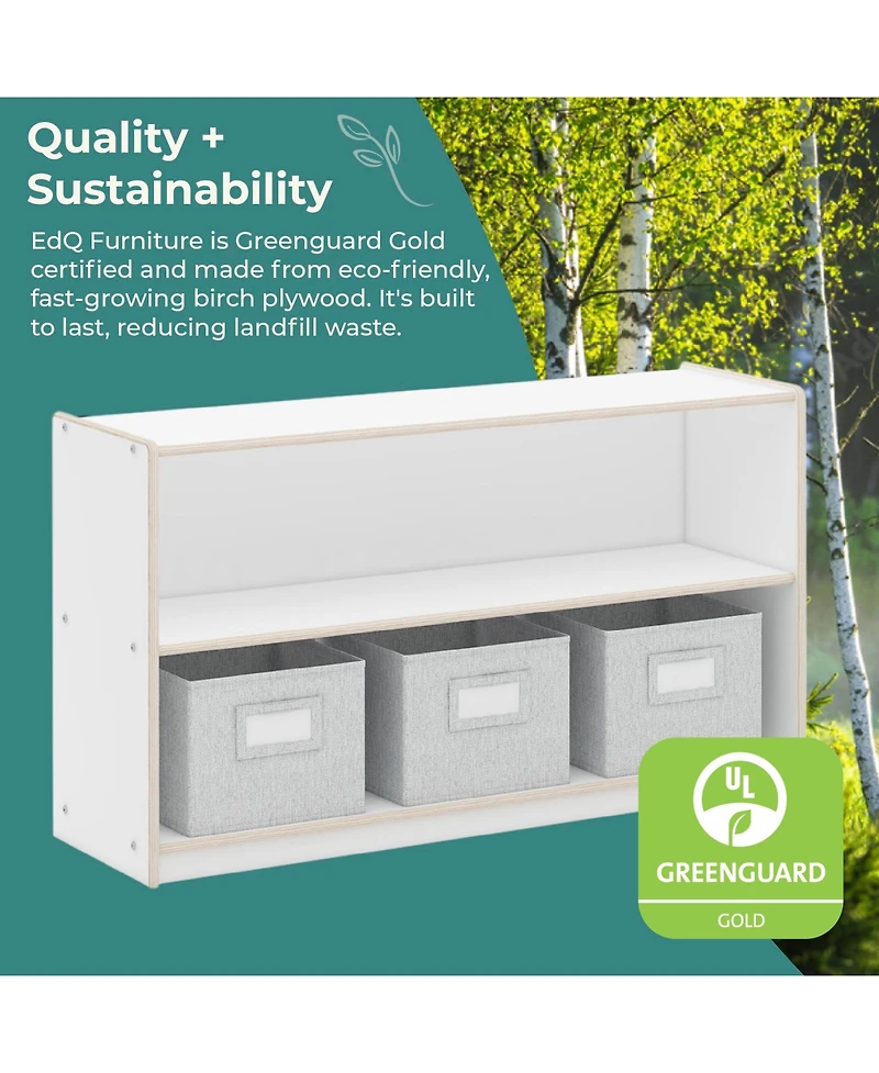 Guidecraft EdQ 2-Shelf Open Storage 24" - White: Wooden Kids' Classroom Furniture, Playroom and Bedroom Toy Cube Organizer