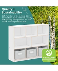 Guidecraft EdQ 3-Shelf 8-Compartment Storage 36" - Natural: Kids' Wooden Cubby Cube Bookshelf with Bins for Toys and School Supplies