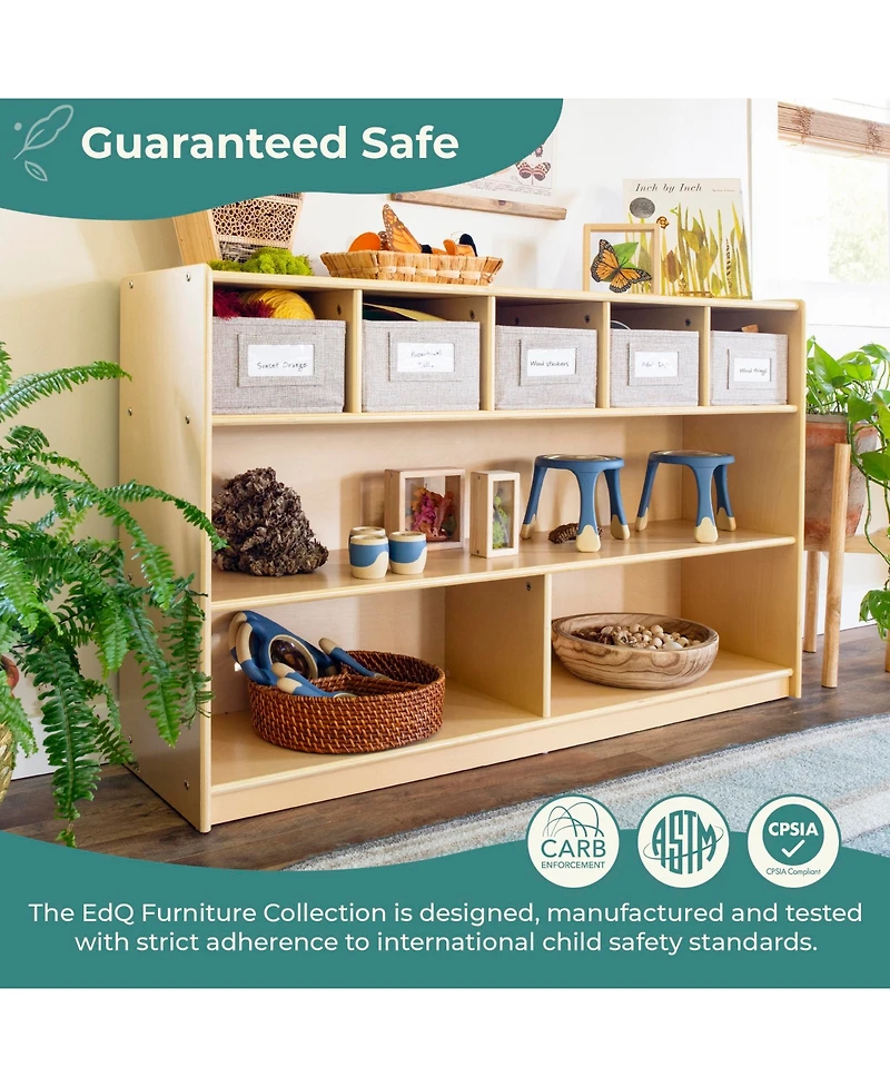 Guidecraft EdQ Shelves and 5 Bin Storage Unit 30" - Natural: Children's Wooden Toy Organizer for Kids' Bedrooms Playrooms