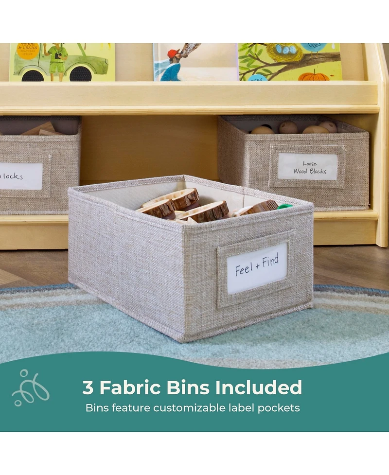 Guidecraft EdQ Book and Bin Display - White: Children's Wooden Bookcase with Shelves Storage Bins for Kids' Books Toys