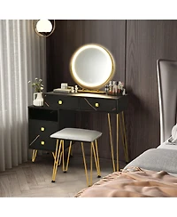 Modern Dressing Table with Storage Cabinet-Black