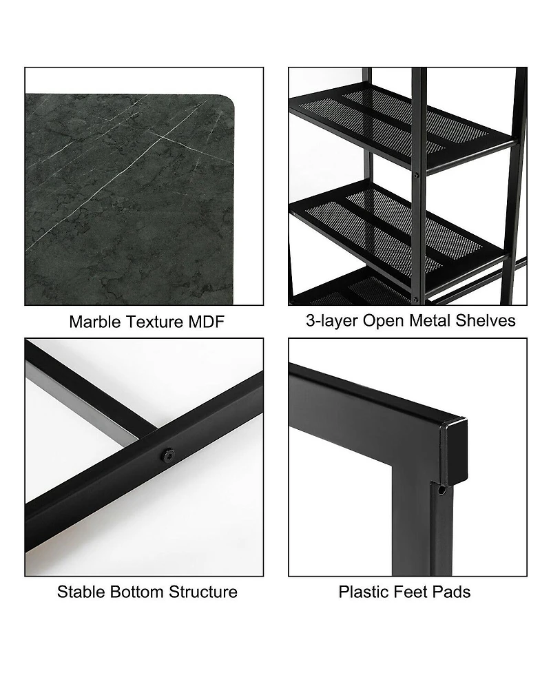 3 Pieces Dining Set with Rectangular Faux Marble and 3 Metal Storage Shelves