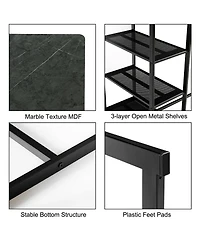 3 Pieces Dining Set with Rectangular Faux Marble and 3 Metal Storage Shelves