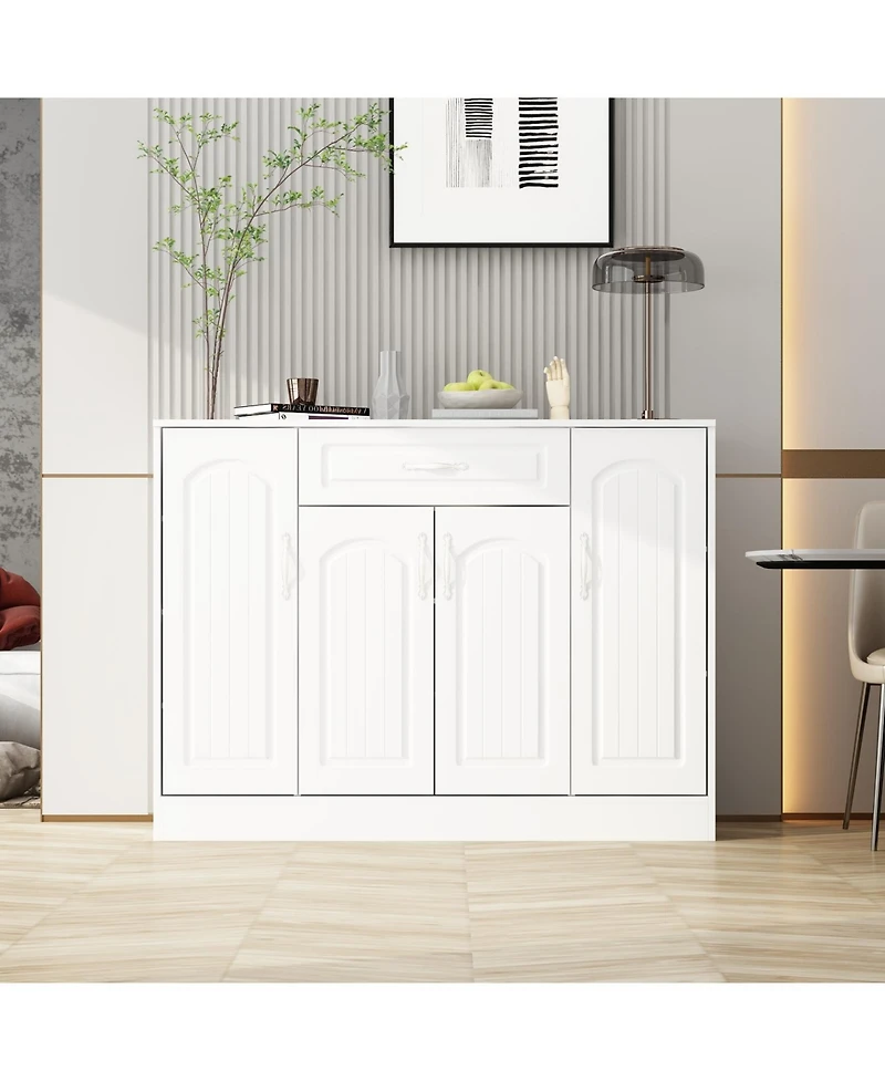 Single-drawer 4-door shoe cabinet, white multi-functional shoe rack, movable shelves