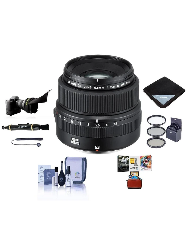 Fujifilm Gf 63mm f/2.8 R Wr Lens, Bundle with ProOptic 62mm Filter Kit, Cleaning Kit, Lens Cap Tether, Flex Lens Shade, Lens Wrap, LensPen Cleaner, Ma