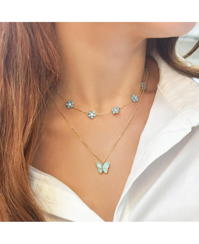 Turquoise Butterfly Necklace 14K Gold 18 inches