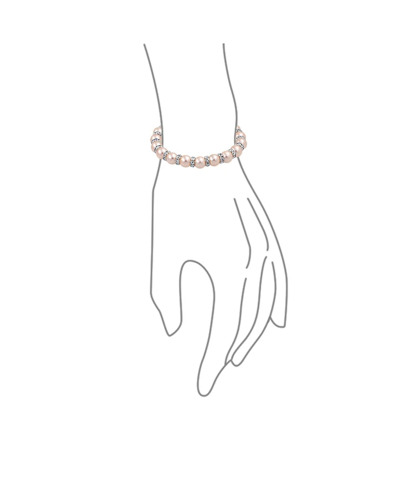 Bling Jewelry Simulated Pearl Stackable Strand Stretch Bracelet Crystal Rondelle Gold & Silver Plated Spacer