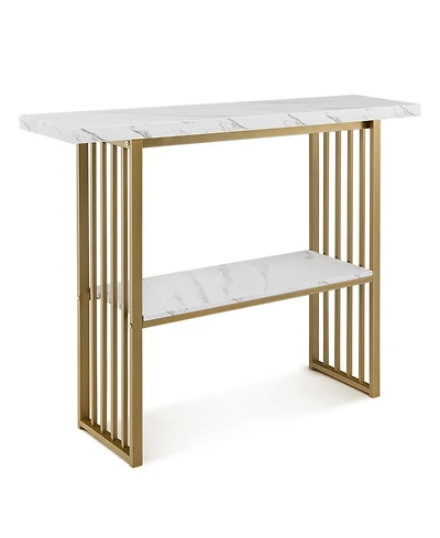 48 Inch 2-Tier Console Table with Gold Finished Frame-White