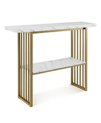 48 Inch 2-Tier Console Table with Gold Finished Frame-White