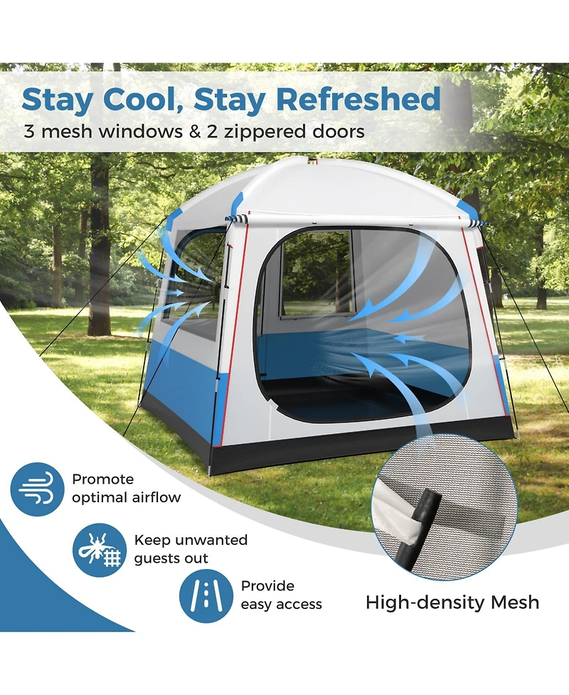 5 Person Camping Tent with Mesh Windows and Carrying Bag for Camping Hiking Traveling-White
