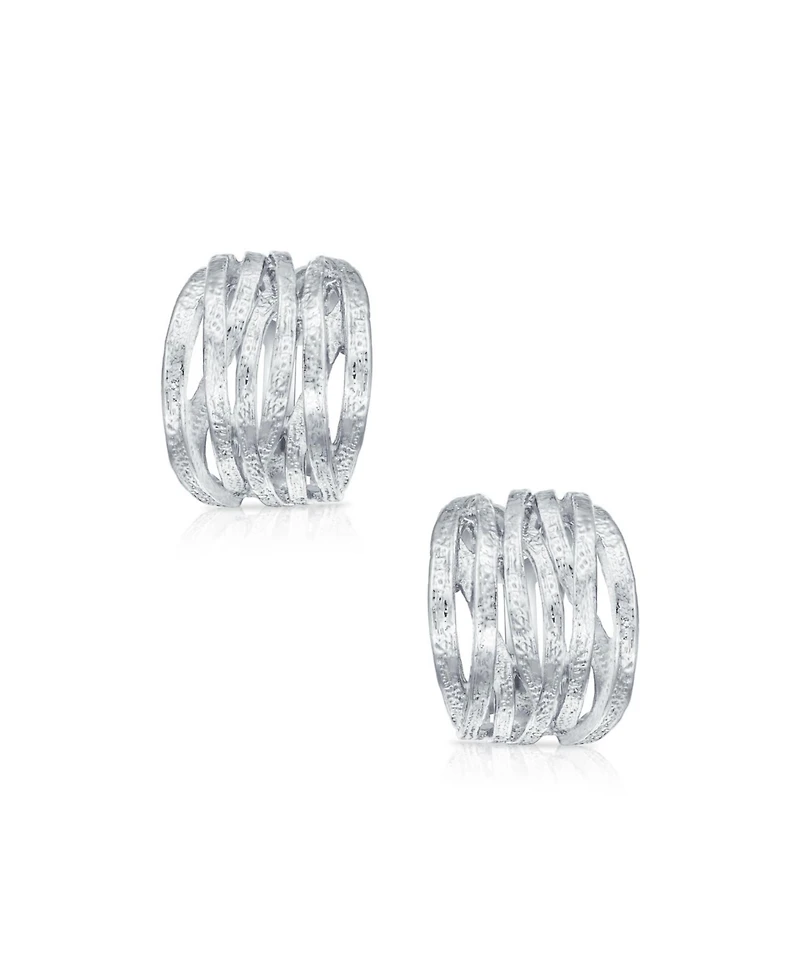 Bling Jewelry Set of 2 Criss Cross Basket Weave Clip-On Earrings Matte Silver Gold Plated