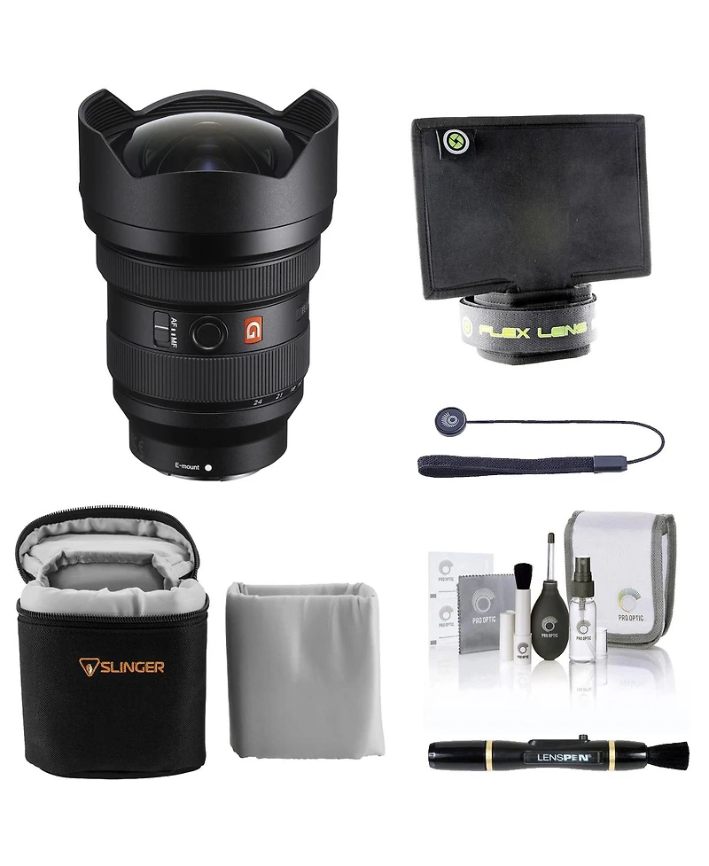 Sony Fe 12-24mm f/2.8 Gm Lens for Sony E, Bundle with Lens Shade, Lens Cleaner, Cleaning Kit, Lens Cap Tether