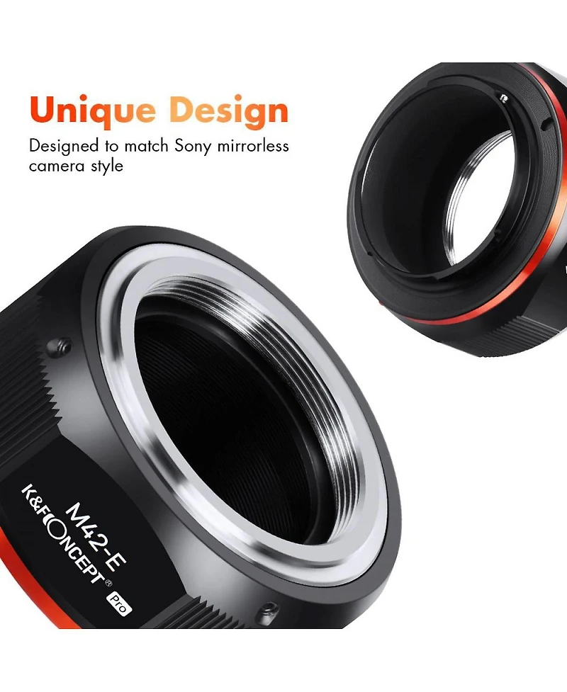 K&F Concept Kf M10105 High-precision Lens Adapter Ring, Matte Paint, Orange Secondary Oxide, M42-nex Pro
