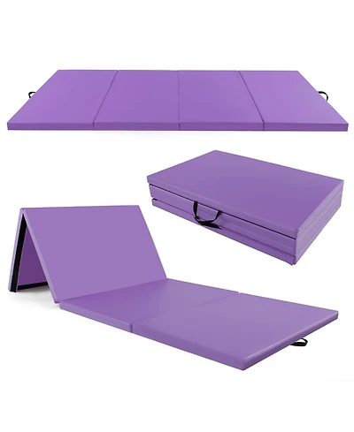 4-Panel Pu Leather Folding Exercise Mat with Carrying Handles-Purple