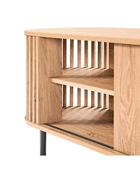 LuxenHome Light Oak Finish Engineered Wood 2-Door and Open Storage 71-Inch Wide Tv Console