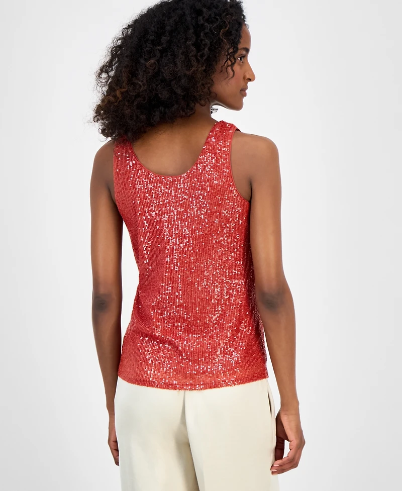 Anne Klein Women's Sequin Double-Scoop Sleeveless Tank