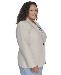 Calvin Klein Plus Linen-Blend One-Button Blazer