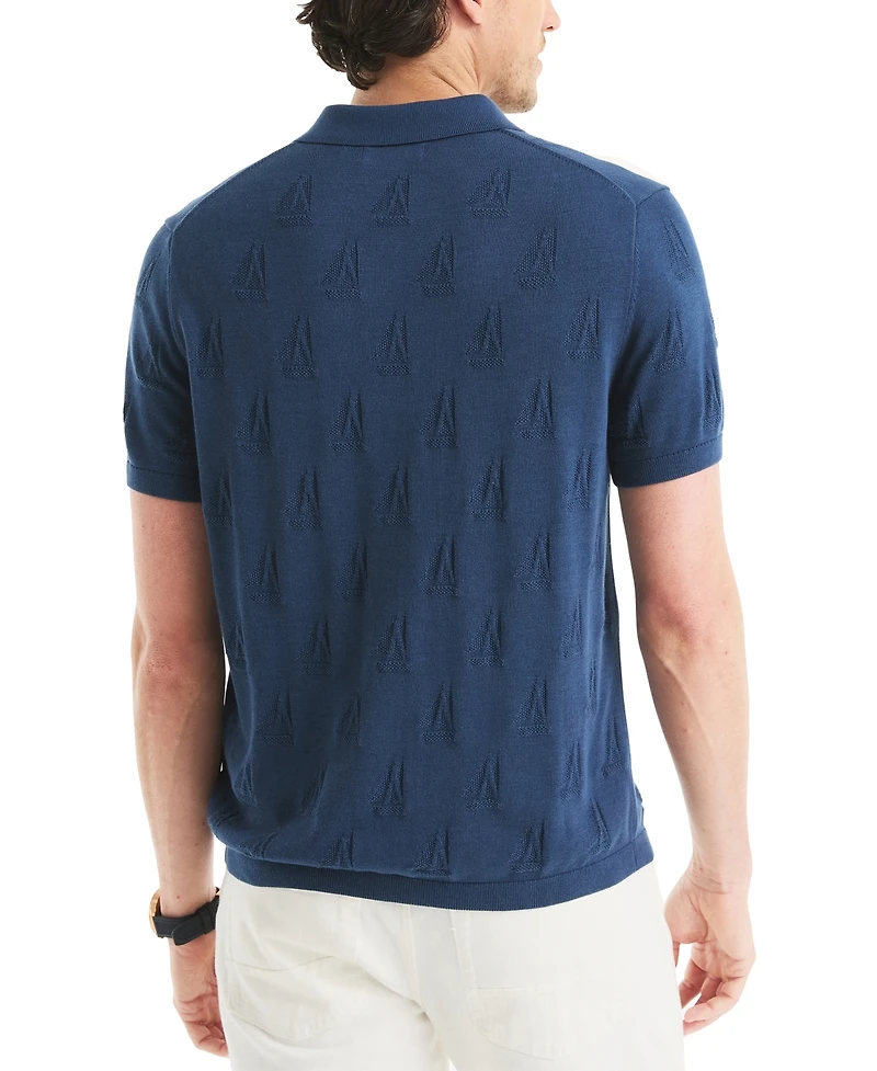 Nautica Men's Sailboat Textured Sweater Polo Shirt