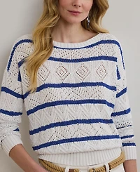 Lauren Ralph Lauren Women's Striped Pointelle Cotton-Blend Sweater