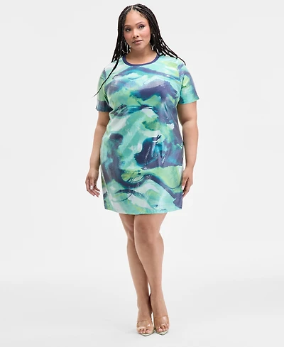 Nina Parker Trendy Plus Printed Short-Sleeve Sequin Dress