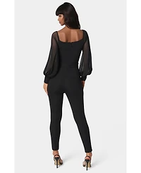Bebe Women's Printed Mesh Off Shoulder Catsuit