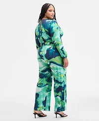 Nina Parker Trendy Plus Long-Sleeve Ring-Detail Jumpsuit