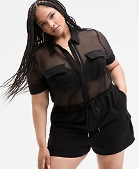 Nina Parker Trendy Plus Mesh Utility Romper