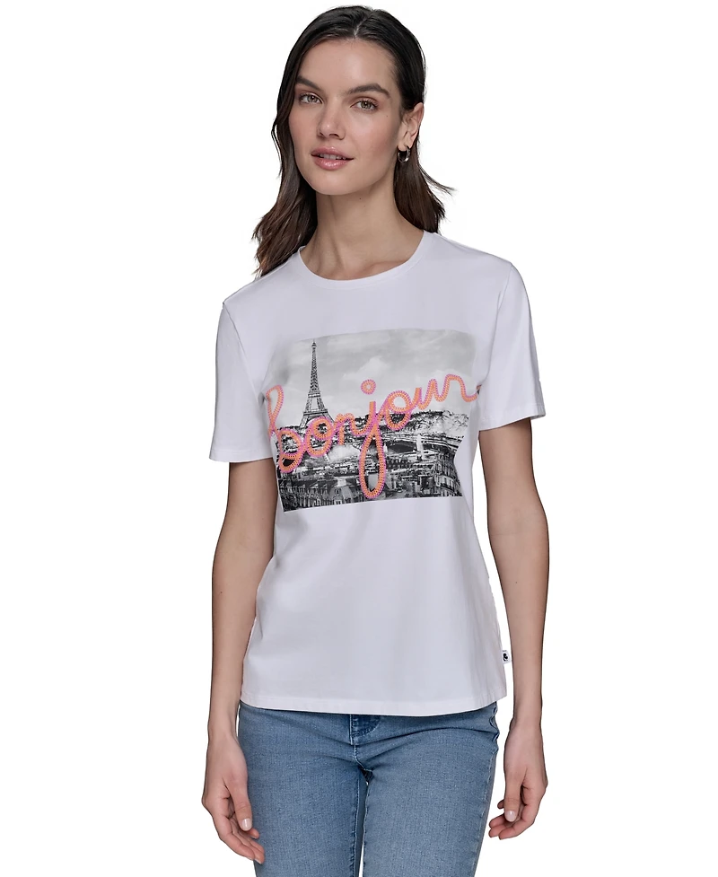 Karl Lagerfeld Paris Petite Bonjour Graphic T-Shirt