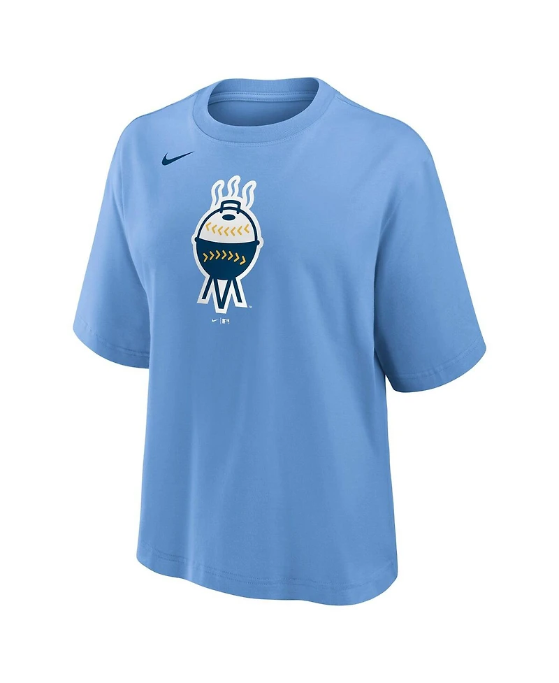 Nike Women's Light Blue Milwaukee Brewers City Connect Logo Boxy T-Shirt