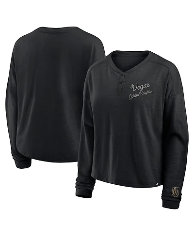 Fanatics Women's Black Vegas Golden Knights Oversized All Out Effort Long Sleeve Henley T-Shirt