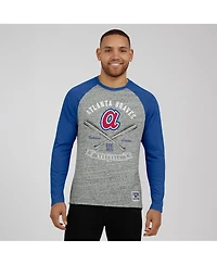 Fanatics Men's Heather Gray Atlanta Braves Raw Edge Raglan Long Sleeve Baseball T-Shirt