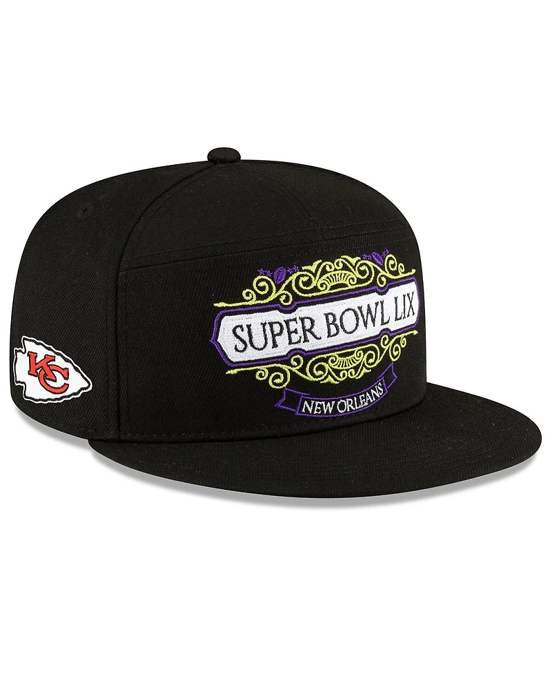 New Era Men's Black Kansas City Chiefs Super Bowl Lix Tarmac Split Panel 9FIFTY Snapback Hat