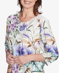 Alfred Dunner Petite Santa Fe Tropical Floral Border Top