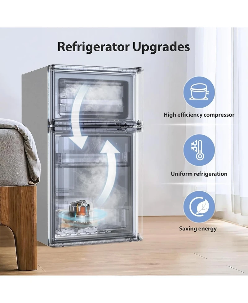 Cowsar 3.2 cubic foot mini fridge with separate freezer compartment and double door design is perfect for a basement, apartment, dorm room or office